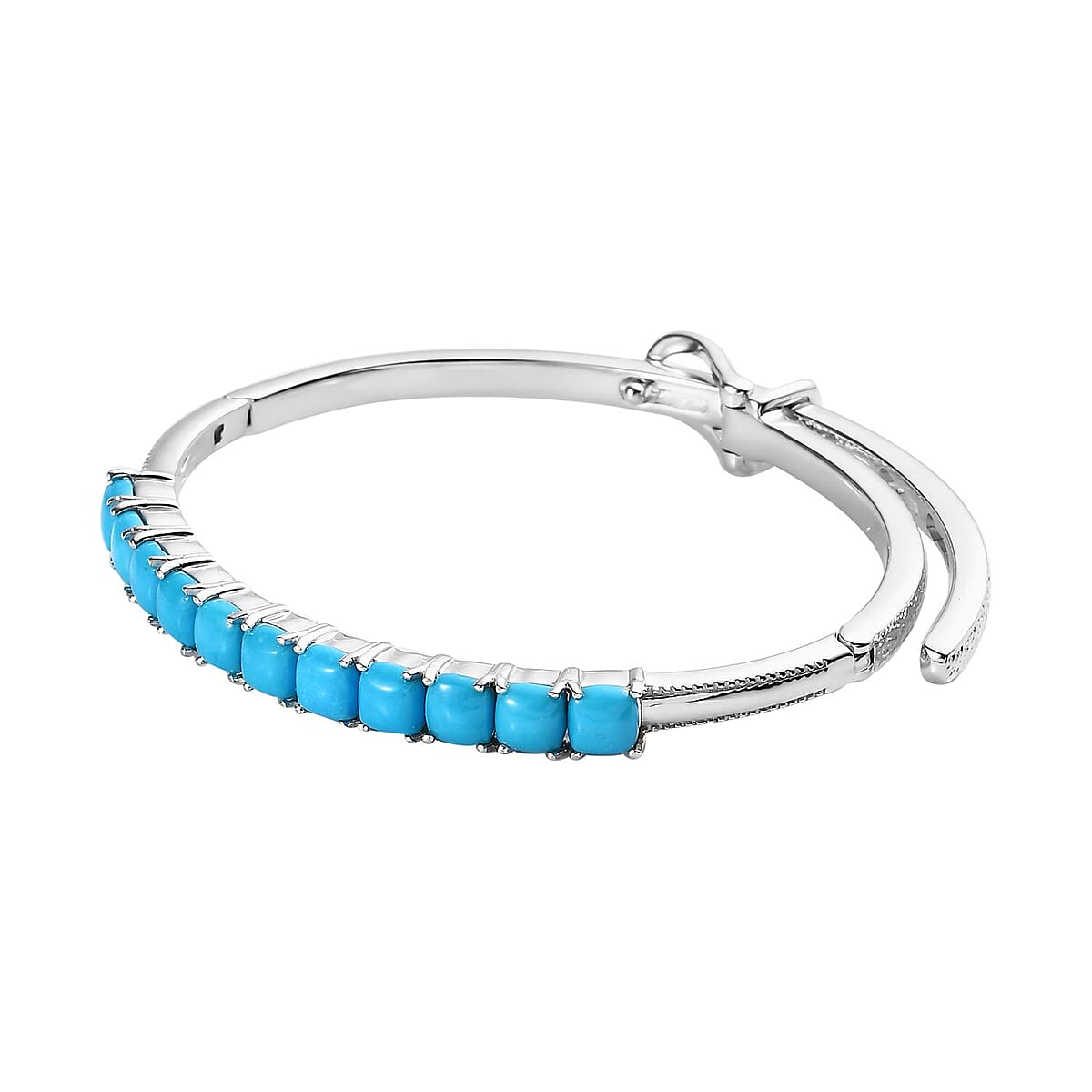 Sleeping Beauty Turquoise Bangle Bracelet in Platinum Over Sterling Silver (6.50-8.00 In) 6.50 ctw image number 3