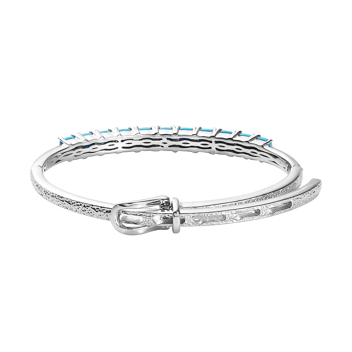 Sleeping Beauty Turquoise Bangle Bracelet in Platinum Over Sterling Silver (6.50-8.00 In) 6.50 ctw image number 4