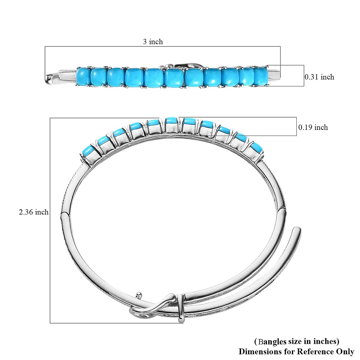 Sleeping Beauty Turquoise Bangle Bracelet in Platinum Over Sterling Silver (6.50-8.00 In) 6.50 ctw image number 5