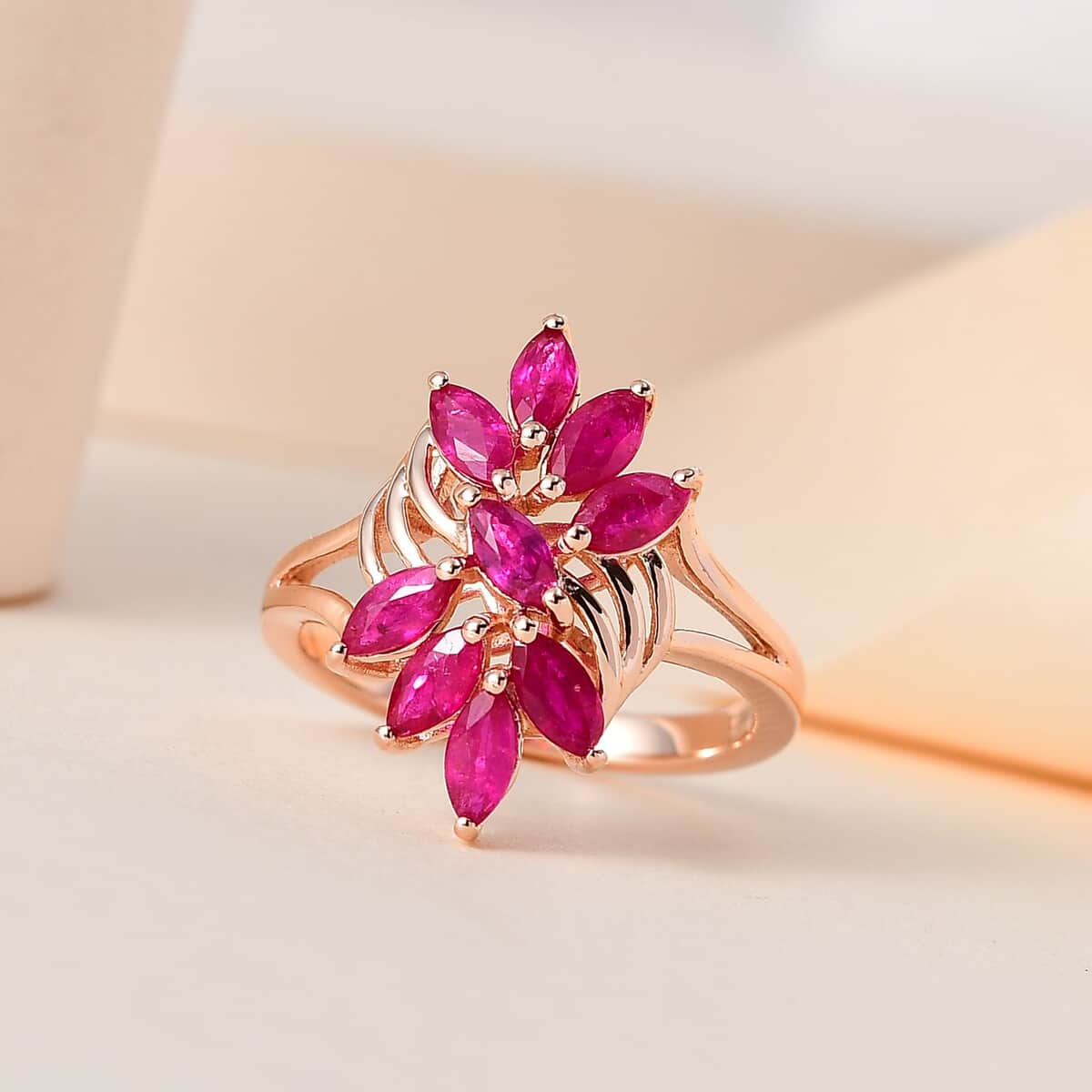 Premium Montepuez Ruby Ring in Vermeil Rose Gold Over Sterling Silver (Size 6.0) 1.50 ctw image number 1