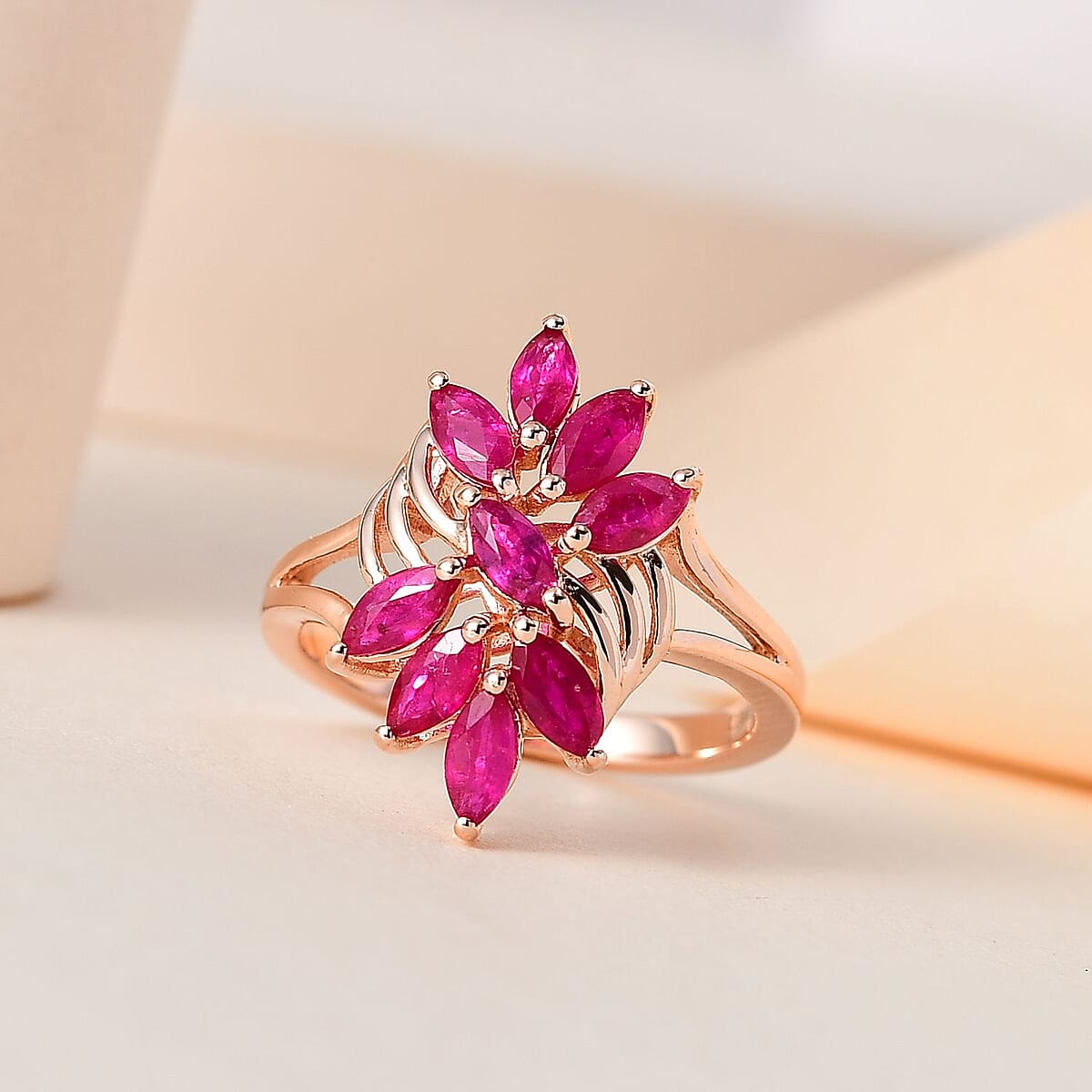 Premium Montepuez Ruby Ring in Vermeil Rose Gold Over Sterling Silver (Size 7.0) 1.50 ctw image number 1