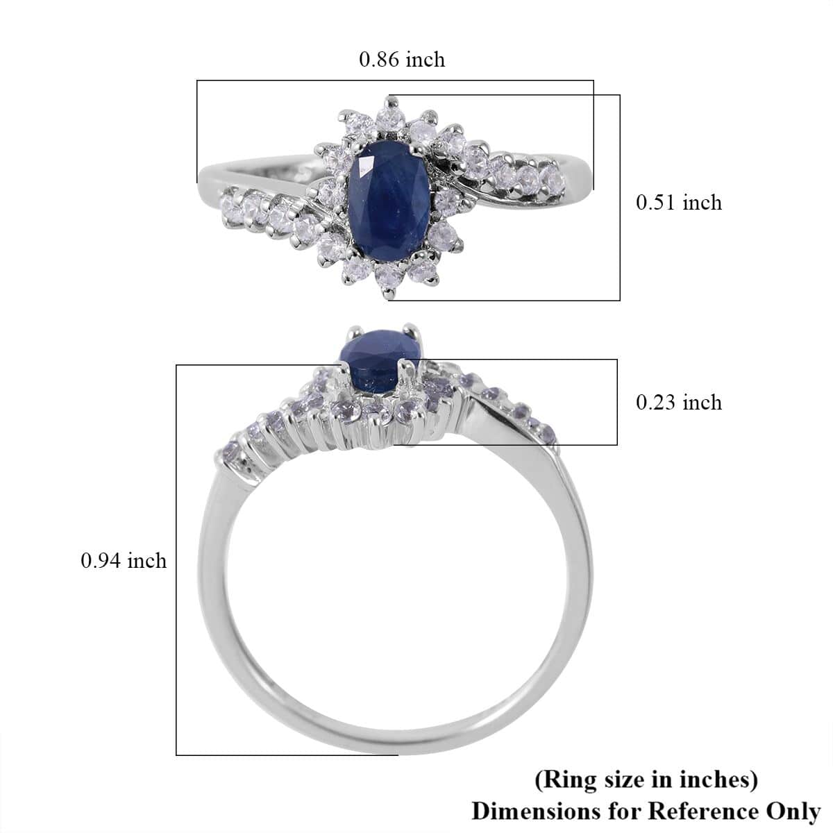 Premium Kanchanaburi Blue Sapphire and White Zircon Floral Ring in Platinum Over Sterling Silver (Size 8.0) 1.10 ctw image number 5