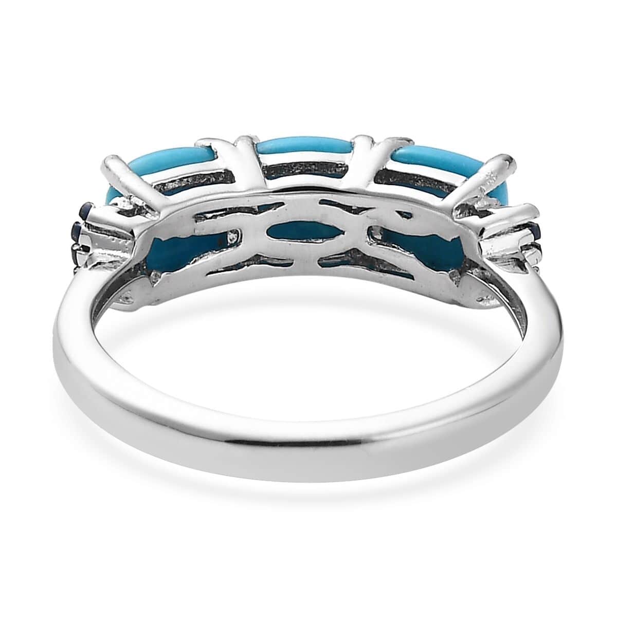 Sleeping Beauty Turquoise and Blue Diamond Trilogy Ring in Platinum Over Sterling Silver (Size 8.0) 1.85 ctw image number 4