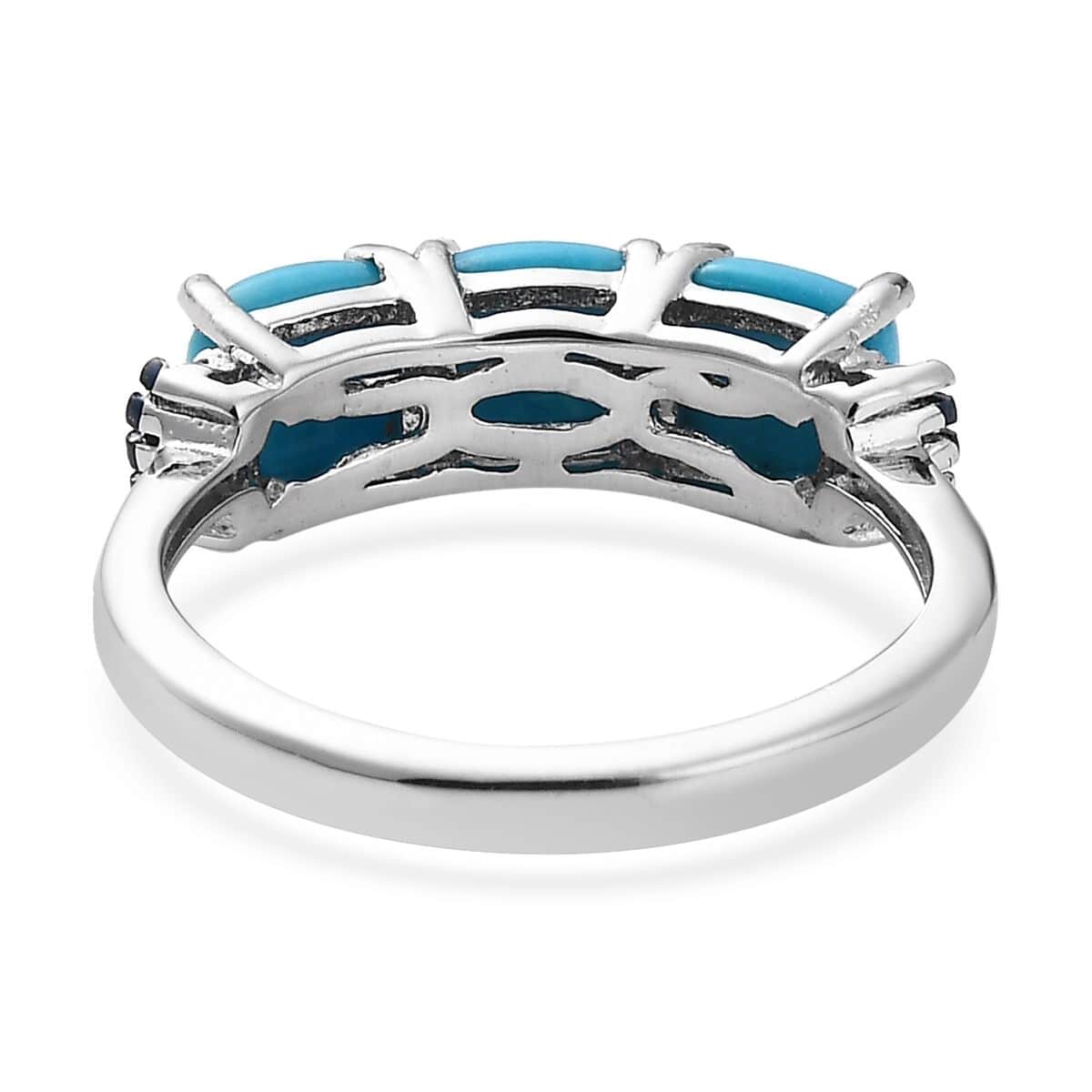 Sleeping Beauty Turquoise and Blue Diamond Trilogy Ring in Platinum Over Sterling Silver (Size 9.0) 1.85 ctw image number 4