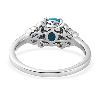 Sleeping Beauty Turquoise and Tanzanite Ring in Vermeil YG and Platinum Over Sterling Silver (Size 10.0) 1.35 ctw
