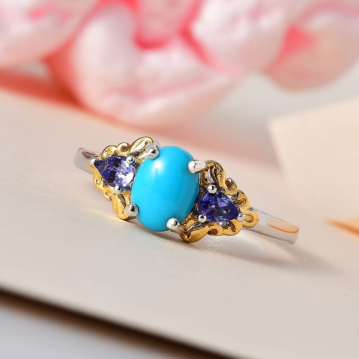Sleeping Beauty Turquoise and Tanzanite Ring in Vermeil YG and Platinum Over Sterling Silver (Size 7.0) 1.35 ctw image number 1