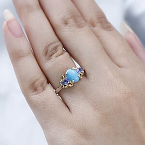 Sleeping Beauty Turquoise and Tanzanite Ring in Vermeil YG and Platinum Over Sterling Silver (Size 7.0) 1.35 ctw