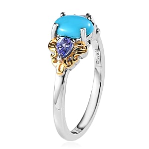 Sleeping Beauty Turquoise and Tanzanite Ring in Vermeil YG and Platinum Over Sterling Silver (Size 7.0) 1.35 ctw