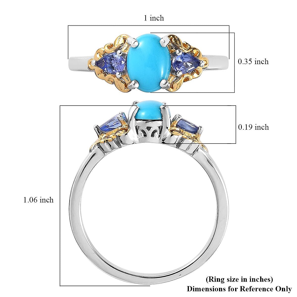Sleeping Beauty Turquoise and Tanzanite Ring in Vermeil YG and Platinum Over Sterling Silver (Size 7.0) 1.35 ctw image number 5
