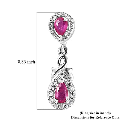 Premium Montepuez Ruby and White Zircon Dangle Earrings in Platinum Over Sterling Silver 1.00 ctw