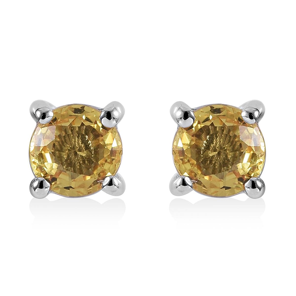 Madagascar Yellow Sapphire Solitaire Stud Earrings in Platinum Over Sterling Silver 1.10 ctw