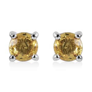 Doorbuster Madagascar Yellow Sapphire Solitaire Stud Earrings in Platinum Over Sterling Silver 1.10 ctw