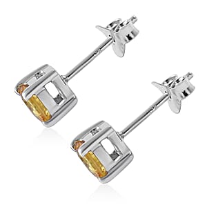 Madagascar Yellow Sapphire Solitaire Stud Earrings in Platinum Over Sterling Silver 1.10 ctw