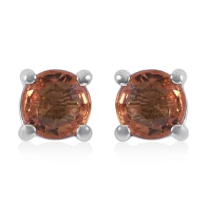 Doorbuster Madagascar Orange Sapphire Solitaire Stud Earrings in Platinum Over Sterling Silver 1.10 ctw
