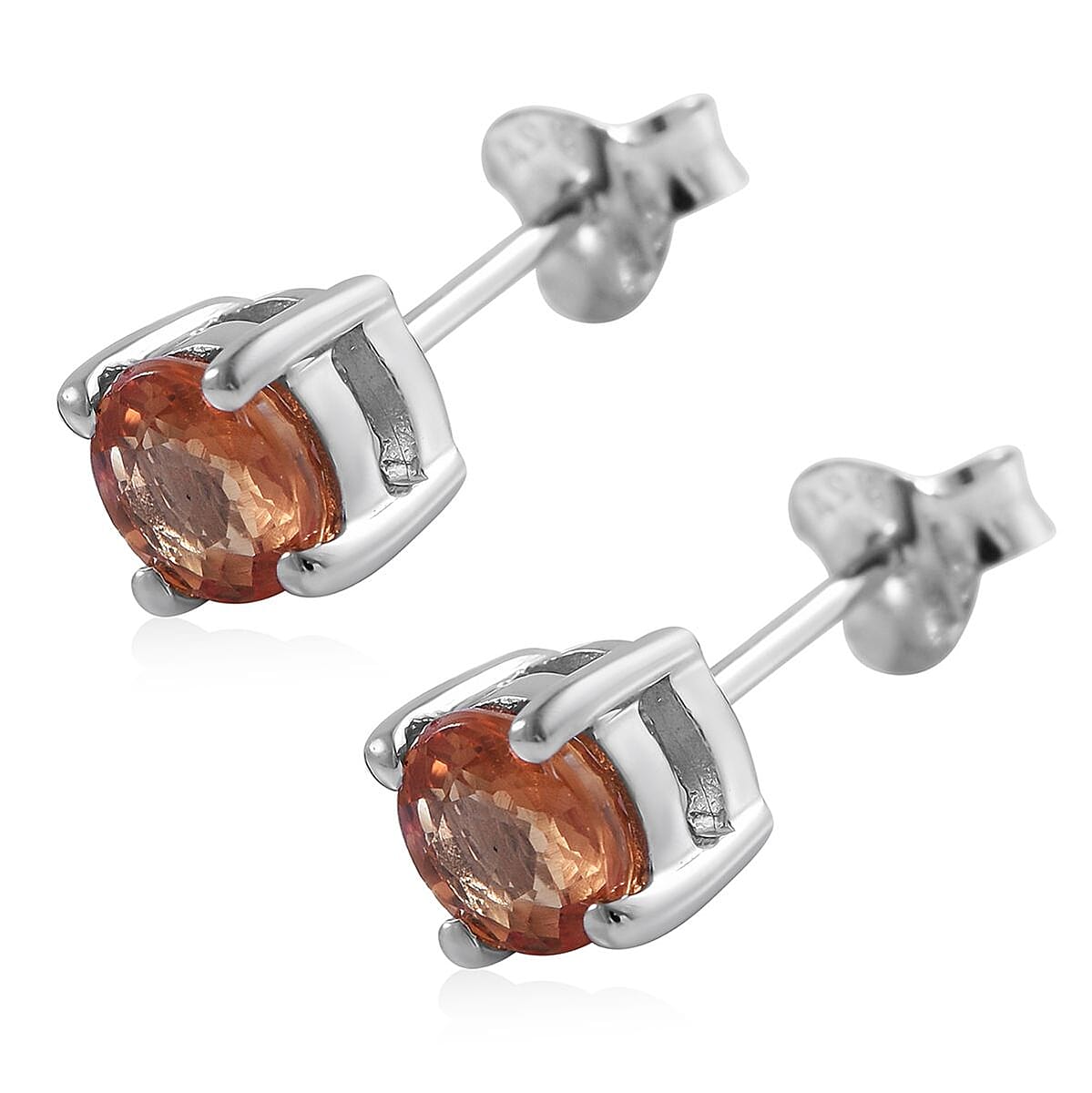 Madagascar Orange Sapphire Solitaire Stud Earrings in Platinum Over Sterling Silver 1.10 ctw image number 2