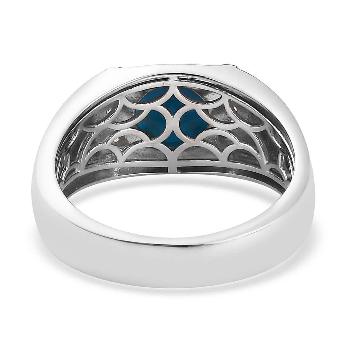 Sleeping Beauty Turquoise and White Zircon Men's Ring in Platinum Over Sterling Silver (Size 10.0) 1.85 ctw image number 4