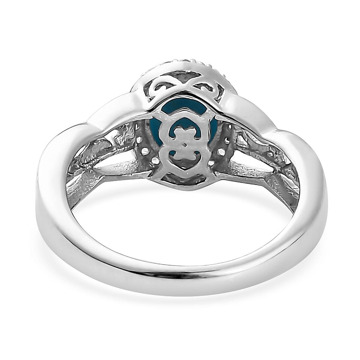 Sleeping Beauty Turquoise and White Zircon Halo Ring in Platinum Over Sterling Silver (Size 10.0) 1.25 ctw