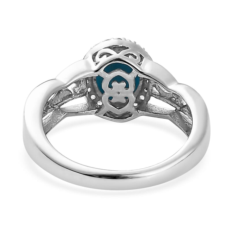Sleeping Beauty Turquoise and White Zircon Halo Ring in Platinum Over Sterling Silver (Size 10.0) 1.25 ctw