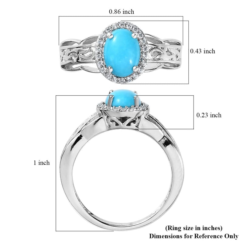 Sleeping Beauty Turquoise and White Zircon Halo Ring in Platinum Over Sterling Silver (Size 10.0) 1.25 ctw