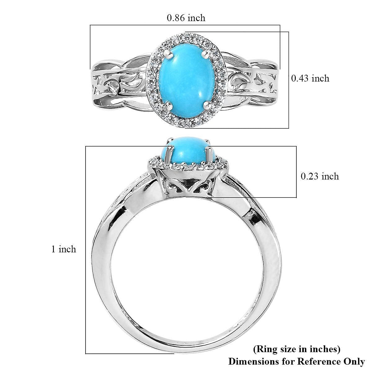 Sleeping Beauty Turquoise and White Zircon Halo Ring in Platinum Over Sterling Silver (Size 8.0) 1.25 ctw image number 5