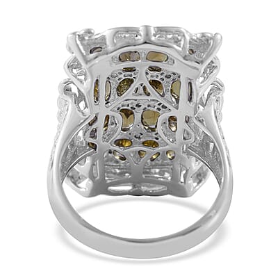 Shade of Yellow Tourmaline and White Zircon Elongated Ring in Platinum Over Sterling Silver (Size 11.0) 3.85 ctw