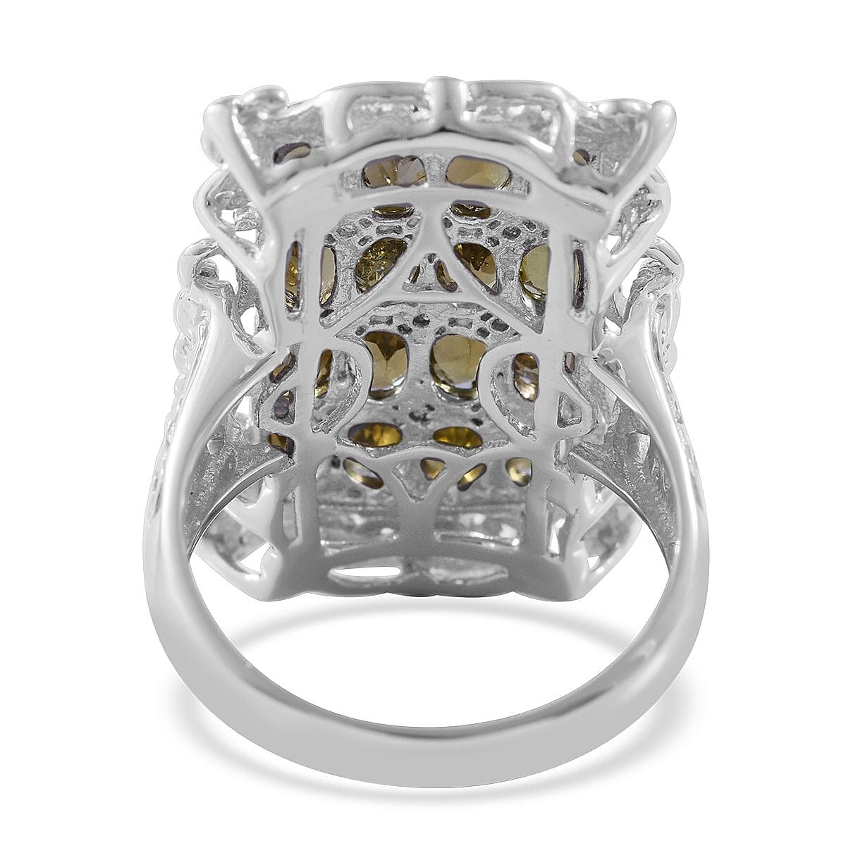 Shade of Yellow Tourmaline and White Zircon Elongated Ring in Platinum Over Sterling Silver (Size 6.0) 3.85 ctw image number 3