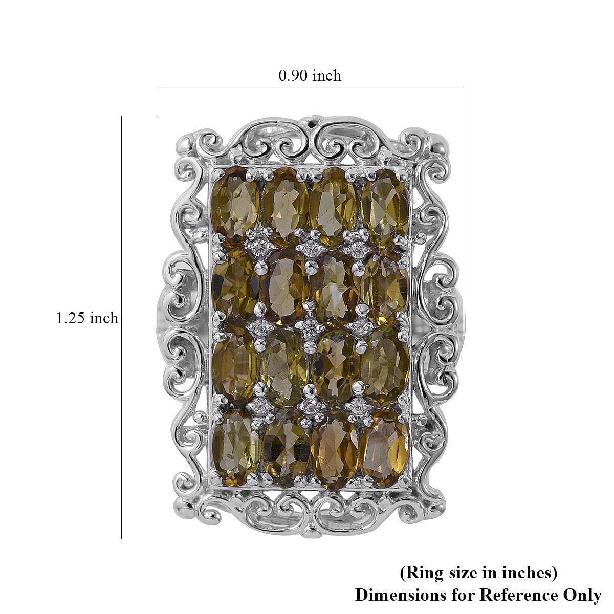Shade of Yellow Tourmaline and White Zircon Elongated Ring in Platinum Over Sterling Silver (Size 6.0) 3.85 ctw image number 4