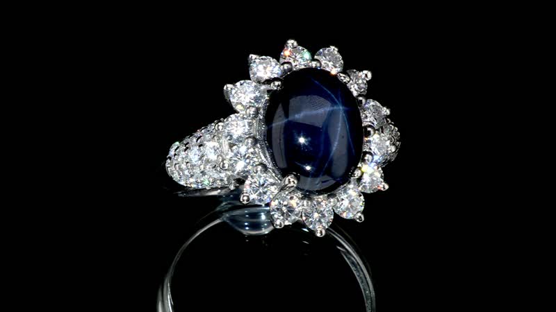 Blue Star Sapphire (DF) and Moissanite Floral Ring in Platinum Over Sterling Silver (Size 10.0) 7.50 ctw