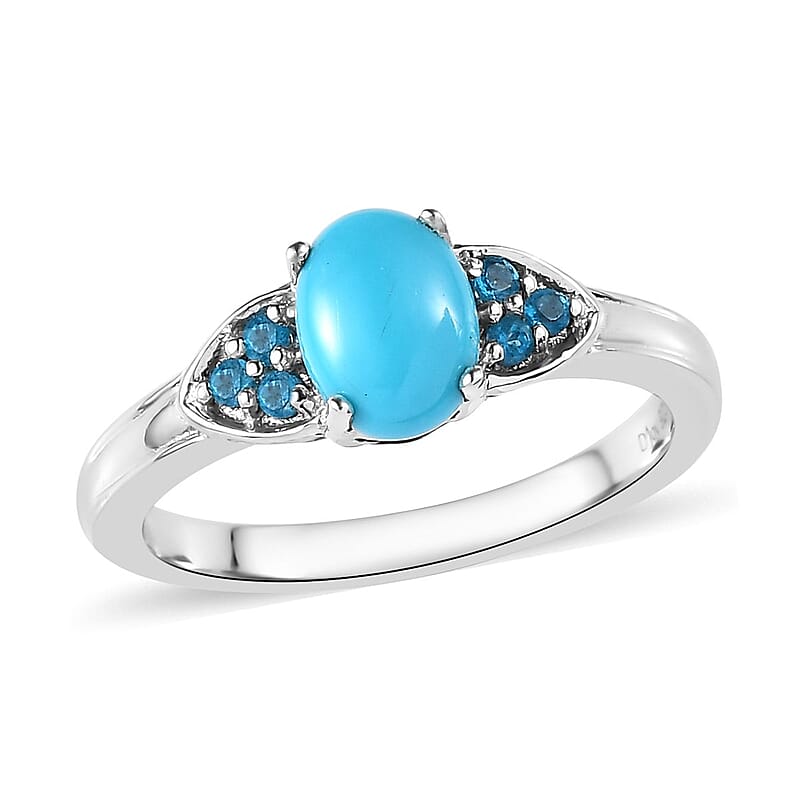 Sleeping Beauty Turquoise and Malgache Neon Apatite Ring in Platinum Over Sterling Silver (Size 10.0) 1.15 ctw
