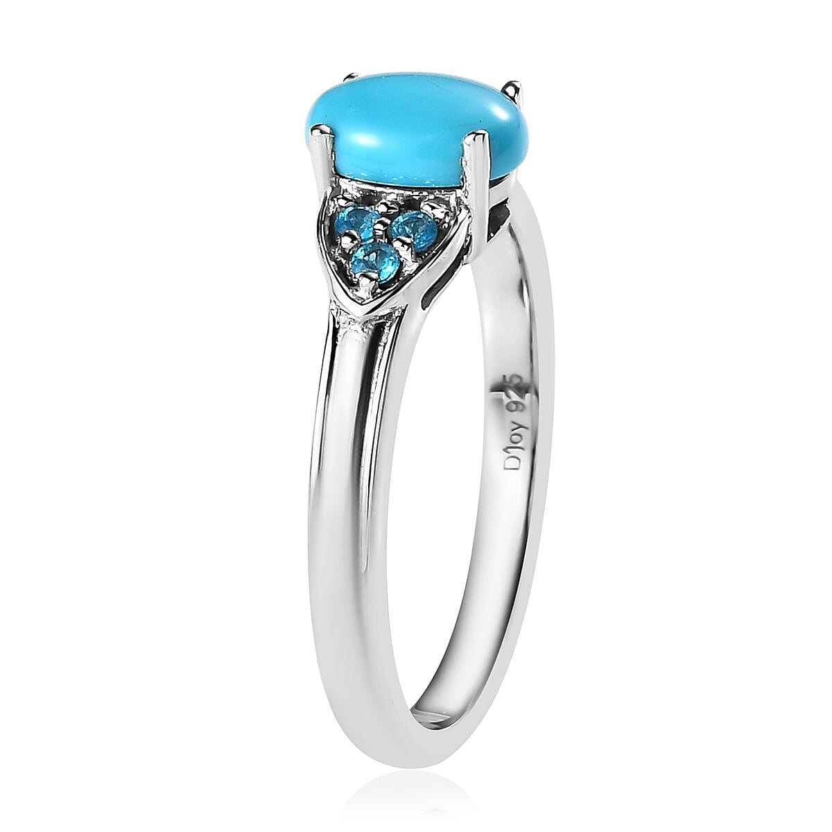 Sleeping Beauty Turquoise and Malgache Neon Apatite Ring in Platinum Over Sterling Silver (Size 10.0) 1.15 ctw