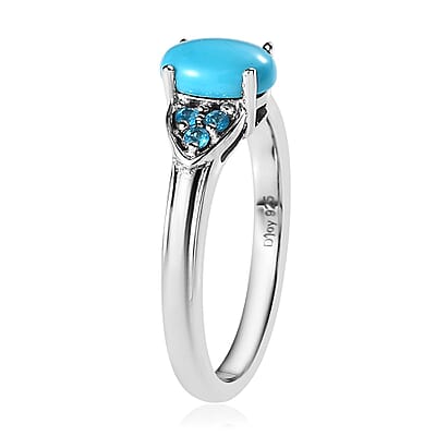 Sleeping Beauty Turquoise and Malgache Neon Apatite Ring in Platinum Over Sterling Silver (Size 10.0) 1.15 ctw