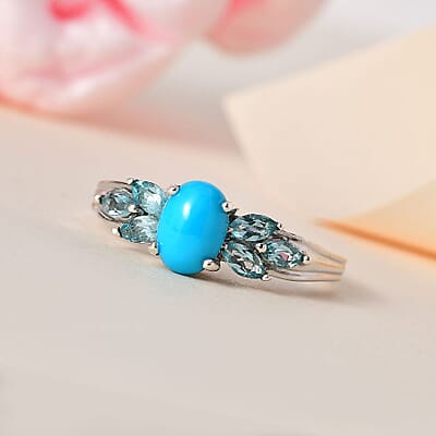 Sleeping Beauty Turquoise and Madagascar Paraiba Apatite Ring in Platinum Over Sterling Silver (Size 10.0) 1.25 ctw