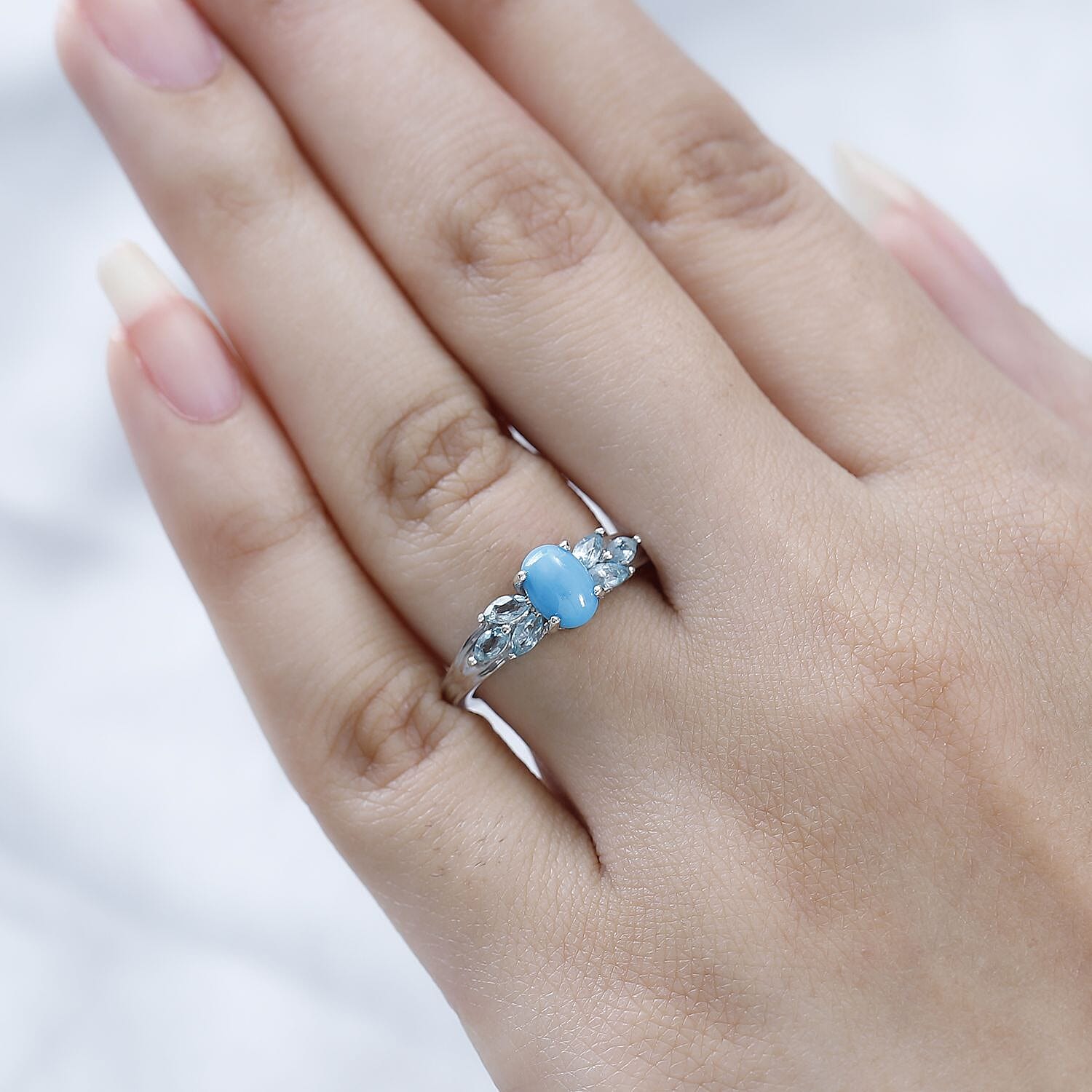 Sleeping Beauty Turquoise and Madagascar Paraiba Apatite Ring in Platinum Over Sterling Silver (Size 10.0) 1.25 ctw