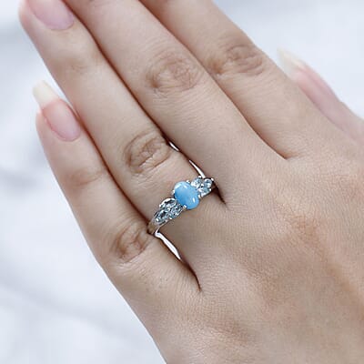 Sleeping Beauty Turquoise and Madagascar Paraiba Apatite Ring in Platinum Over Sterling Silver (Size 10.0) 1.25 ctw