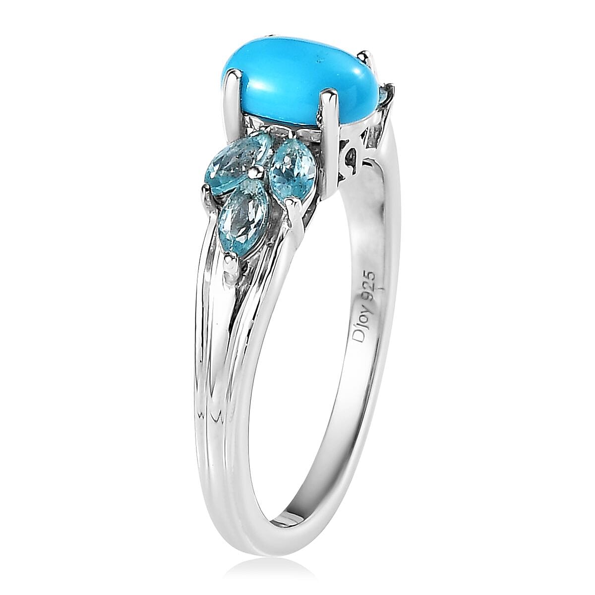 Sleeping Beauty Turquoise and Madagascar Paraiba Apatite Ring in Platinum Over Sterling Silver (Size 10.0) 1.25 ctw image number 3
