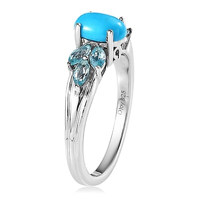 Sleeping Beauty Turquoise and Madagascar Paraiba Apatite Ring in Platinum Over Sterling Silver (Size 10.0) 1.25 ctw