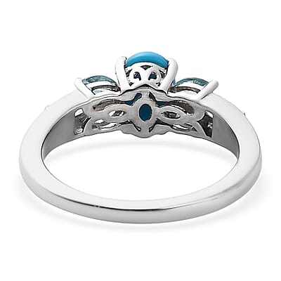 Sleeping Beauty Turquoise and Madagascar Paraiba Apatite Ring in Platinum Over Sterling Silver (Size 10.0) 1.25 ctw