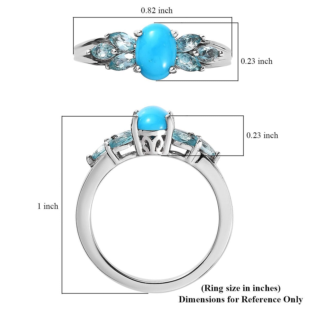 Sleeping Beauty Turquoise and Madagascar Paraiba Apatite Ring in Platinum Over Sterling Silver (Size 10.0) 1.25 ctw image number 5