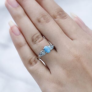 Sleeping Beauty Turquoise and Madagascar Paraiba Apatite Ring in Platinum Over Sterling Silver (Size 7.0) 1.25 ctw