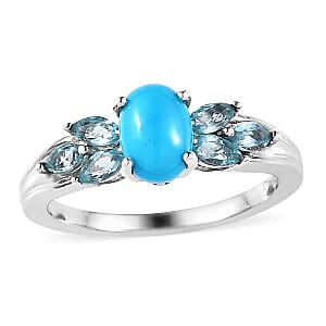Sleeping Beauty Turquoise and Madagascar Paraiba Apatite Ring in Platinum Over Sterling Silver (Size 9.0) 1.25 ctw