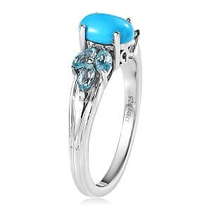 Sleeping Beauty Turquoise and Madagascar Paraiba Apatite Ring in Platinum Over Sterling Silver (Size 9.0) 1.25 ctw