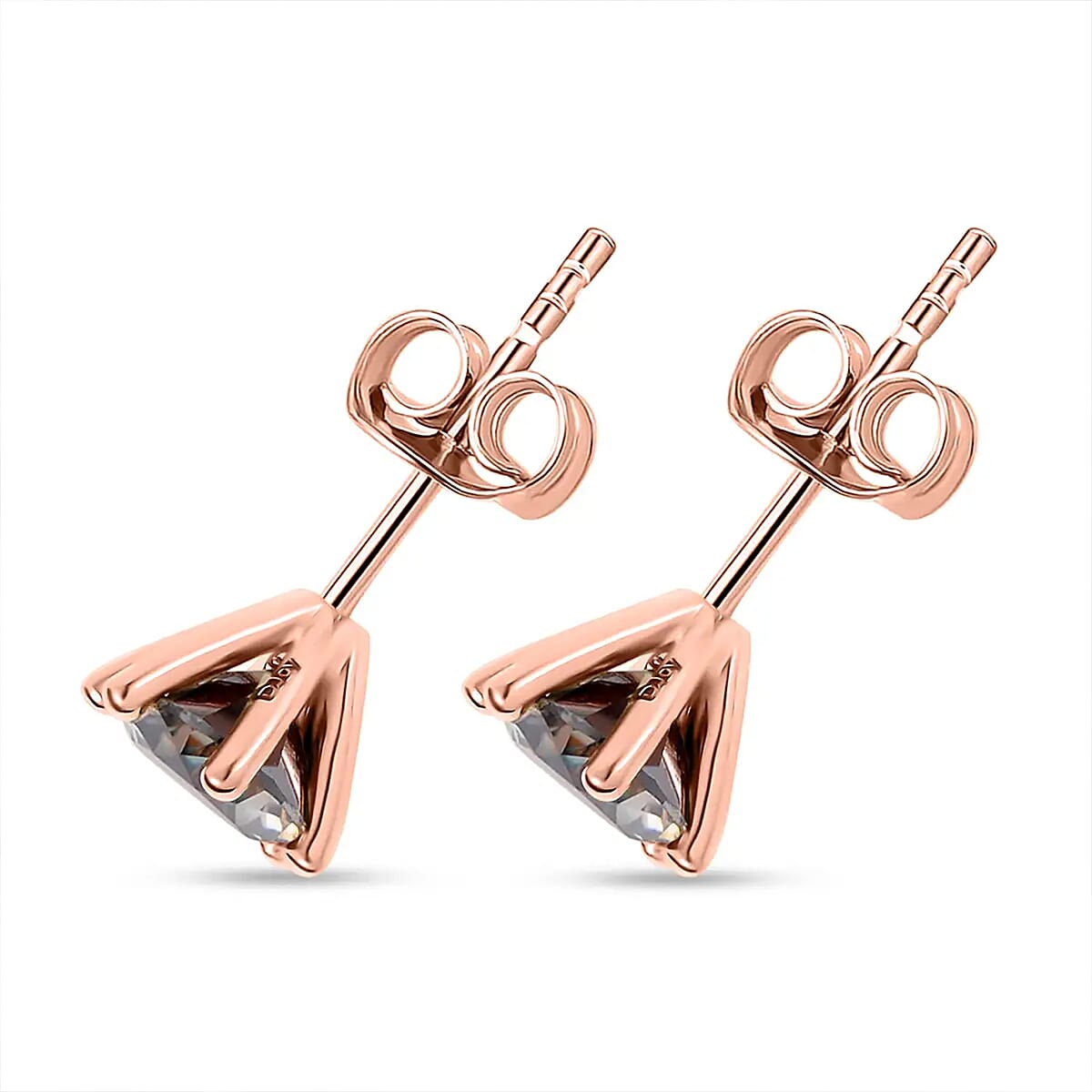 Olive Green Moissanite Solitaire Stud Earrings in Vermeil Rose Gold Over Sterling Silver 1.90 ctw image number 8