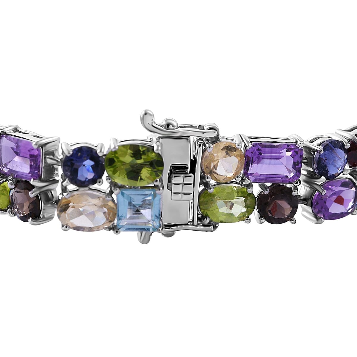 Multi Gemstone 2 Row Bracelet in Platinum Over Sterling Silver (6.50 In) 37.85 ctw image number 2