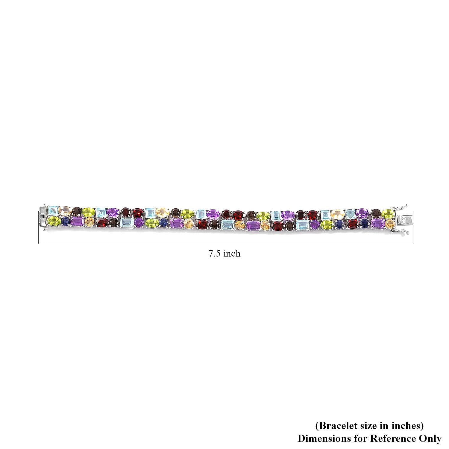 Multi Gemstone 2 Row Bracelet in Platinum Over Sterling Silver (6.50 In) 37.85 ctw