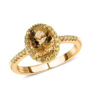 Luxoro 14K Yellow Gold Premium Golden Tanzanite and Natural Yellow Diamond I3 Halo Ring (Size 9.0) 2.25 ctw