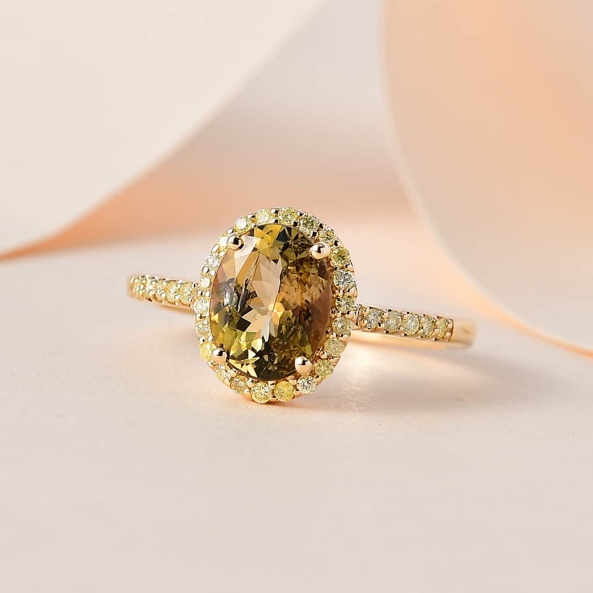 Luxoro 14K Yellow Gold Premium Golden Tanzanite and Natural Yellow Diamond I3 Halo Ring (Size 9.0) 2.25 ctw image number 1