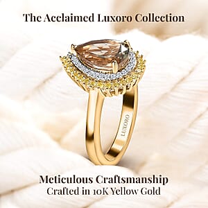 Luxoro AAA Turkizite, I3 Natural Yellow and White Diamond 2.35 ctw Double Halo Ring in 10K Yellow Gold (Size 6.0) 2.35 ctw