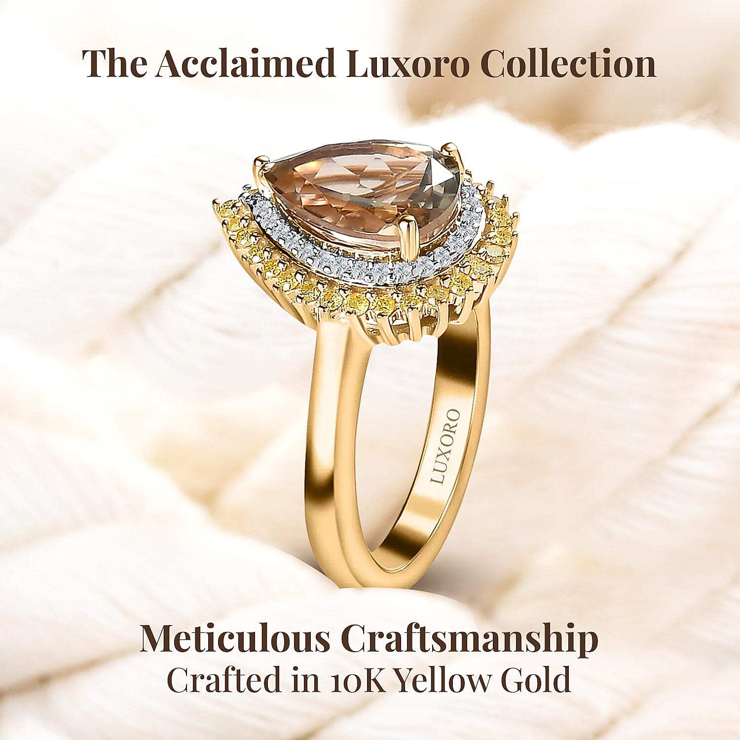 Luxoro 10K Yellow Gold AAA Turkizite, Natural Yellow and White Diamond I3 Double Halo Ring (Size 10.0) 2.35 ctw