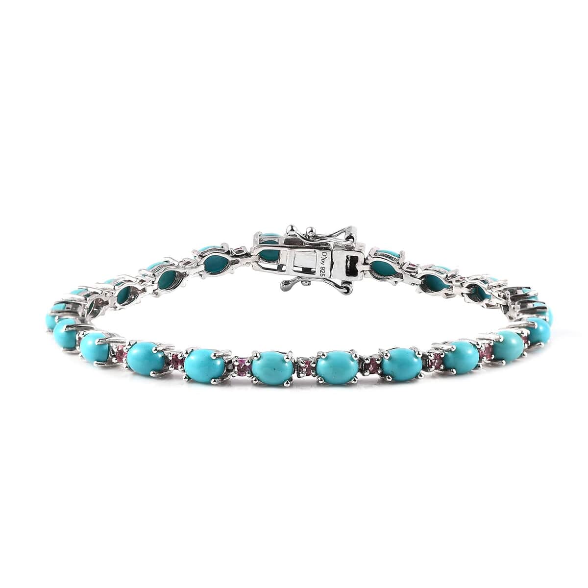 Premium Sleeping Beauty Turquoise and Ouro Fino Rubellite Bracelet in Platinum Over Sterling Silver (6.50 In) 8.75 ctw image number 0