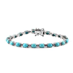 Premium Sleeping Beauty Turquoise and Ouro Fino Rubellite Bracelet in Platinum Over Sterling Silver (6.50 In) 8.75 ctw